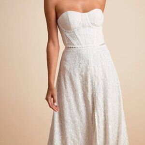 (NWT) Lulus Eldoria White Lace Strapless Bustier Maxi Dress